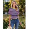imageZeagoo Womens Knit Short Sleeve Tops Summer Pullover Blouse Basic Casual ShirtStripe Pink Green1