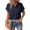 imageZeagoo Womens Button Down Shirts Casual Short Sleeve Dress Shirt Textured Collared Summer Work BlouseDeep Blue