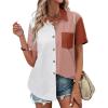 imageZeagoo Womens Button Down Shirts Color Block Short Sleeve Cotton Linen Summer Causal Blouses TopsPat5