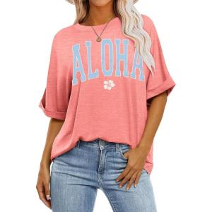 imageZeagoo Women Oversized TShirt Summer Casual Short Sleeve Loose Tee TopsOrange Pink