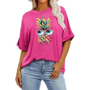 imageZeagoo Women Oversized TShirt Summer Casual Short Sleeve Loose Tee TopsRose Red
