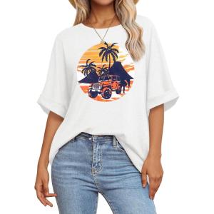 imageZeagoo Women Oversized TShirt Summer Casual Short Sleeve Loose Tee TopsWhite With Pattern