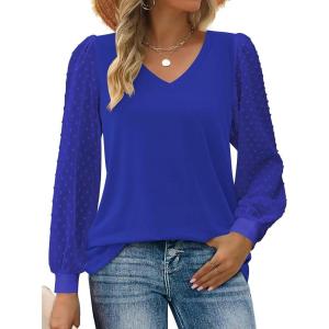 imageZeagoo Womens Blouses Dressy Casual V Neck Top Swiss Dot Balloon Long Sleeve ShirtsRoyal Blue