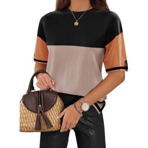 imageZeagoo Womens Knit Short Sleeve Tops Summer Pullover Blouse Basic Casual ShirtB Black