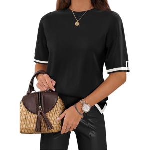 imageZeagoo Womens Knit Short Sleeve Tops Summer Pullover Blouse Basic Casual ShirtBlack