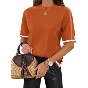 imageZeagoo Womens Knit Short Sleeve Tops Summer Pullover Blouse Basic Casual ShirtCaramel