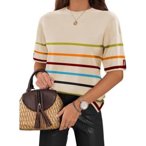 imageZeagoo Womens Knit Short Sleeve Tops Summer Pullover Blouse Basic Casual ShirtColorful Stripes