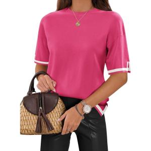 imageZeagoo Womens Knit Short Sleeve Tops Summer Pullover Blouse Basic Casual ShirtHot Pink