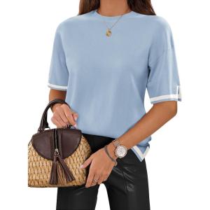 imageZeagoo Womens Knit Short Sleeve Tops Summer Pullover Blouse Basic Casual ShirtLight Blue
