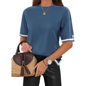imageZeagoo Womens Knit Short Sleeve Tops Summer Pullover Blouse Basic Casual ShirtNavy Blue