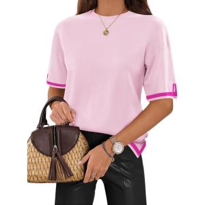 imageZeagoo Womens Knit Short Sleeve Tops Summer Pullover Blouse Basic Casual ShirtPink