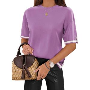 imageZeagoo Womens Knit Short Sleeve Tops Summer Pullover Blouse Basic Casual ShirtPurple