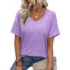 imageZeagoo Womens Summer Tops Short Sleeve Casual Shirts Floral Tee Trendy 2025 Basics V Neck Plain TshirtLilac