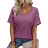 imageZeagoo Womens Summer Tops Short Sleeve Casual Shirts Floral Tee Trendy 2025 Basics V Neck Plain TshirtPurple