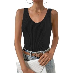 imageZeagoo Womens Ribbed Tank Tops 2024 V Neck Slim Fit Knit Sleeveless Shirts Casual Basic TeeBlack