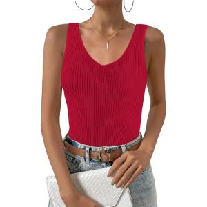 imageZeagoo Womens Ribbed Tank Tops 2024 V Neck Slim Fit Knit Sleeveless Shirts Casual Basic TeeDark Red