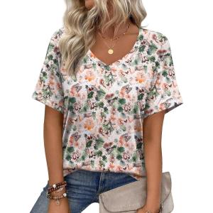 imageZeagoo Womens Summer Tops Short Sleeve Casual Shirts Floral Tee Trendy 2025 Basics V Neck Plain TshirtBf106
