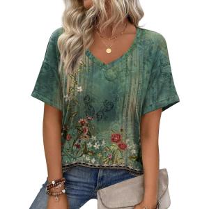 imageZeagoo Womens Summer Tops Short Sleeve Casual Shirts Floral Tee Trendy 2025 Basics V Neck Plain TshirtPa171