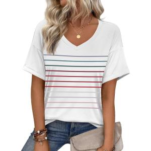 imageZeagoo Womens Summer Tops Short Sleeve Casual Shirts Floral Tee Trendy 2025 Basics V Neck Plain TshirtTw668