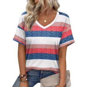 imageZeagoo Womens Summer Tops Short Sleeve Casual Shirts Floral Tee Trendy 2025 Basics V Neck Plain TshirtTw670