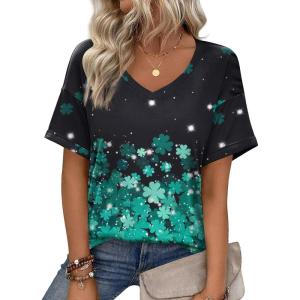 imageZeagoo Womens Summer Tops Short Sleeve Casual Shirts Floral Tee Trendy 2025 Basics V Neck Plain TshirtZw694