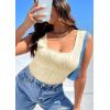 imageZeagoo Womens Summer Square Neck Tank Tops Casual Slim Fitted Textured Basic Tops Sleeveless ShirtsBeige