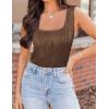 imageZeagoo Womens Summer Square Neck Tank Tops Casual Slim Fitted Textured Basic Tops Sleeveless ShirtsBrown