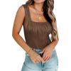 imageZeagoo Womens Summer Square Neck Tank Tops Casual Slim Fitted Textured Basic Tops Sleeveless ShirtsBrown