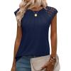 imageZeagoo Womens Lace Cap Sleeve Tops Pleated Crewneck Summer Tank Tops 2025 Dressy Casual Sleeveless Shirts BlouseNavy Blue
