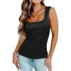 imageZeagoo Womens Summer Square Neck Tank Tops Casual Slim Fitted Textured Basic Tops Sleeveless ShirtsBlack