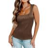 imageZeagoo Womens Summer Square Neck Tank Tops Casual Slim Fitted Textured Basic Tops Sleeveless ShirtsBrown