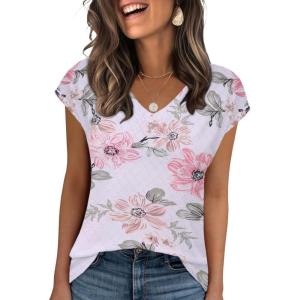 imageZeagoo 2025 Womens Tank Top V Neck Eyelet T Shirts Cap Sleeve Tops Loose Fit Blouses Dressy Casual Summer Basic ShirtsAflower 2