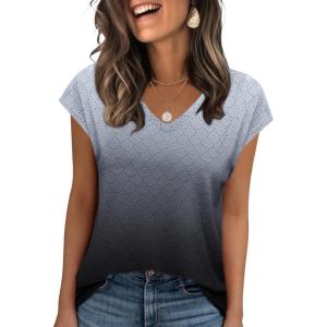 imageZeagoo 2025 Womens Tank Top V Neck Eyelet T Shirts Cap Sleeve Tops Loose Fit Blouses Dressy Casual Summer Basic ShirtsAjh128