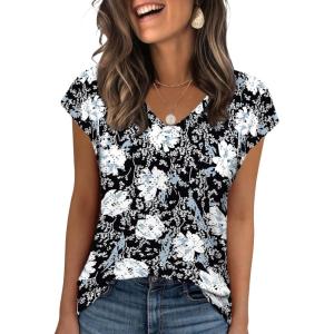 imageZeagoo 2025 Womens Tank Top V Neck Eyelet T Shirts Cap Sleeve Tops Loose Fit Blouses Dressy Casual Summer Basic ShirtsAwhite Lily 2