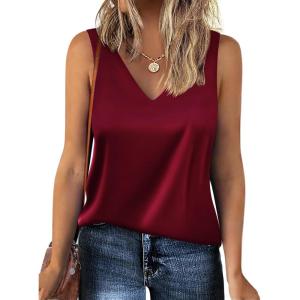 imageZeagoo Women 2025 Silk Satin Tank Tops Dressy V Neck Camisole Blouse Casual Sleeveless Cami Summer Tanks ShirtWine Red