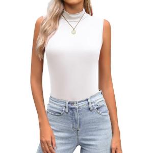 imageZeagoo Womens Mock Turtleneck Tank Tops 2025 Slim Fitted Sleeveless Top Stretchy Basic Casual Layer Tee ShirtsAwhite
