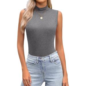 imageZeagoo Womens Mock Turtleneck Tank Tops 2025 Slim Fitted Sleeveless Top Stretchy Basic Casual Layer Tee ShirtsGrey