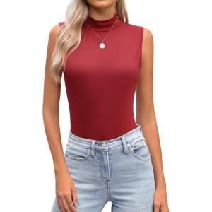 imageZeagoo Womens Mock Turtleneck Tank Tops 2025 Slim Fitted Sleeveless Top Stretchy Basic Casual Layer Tee ShirtsWine Red