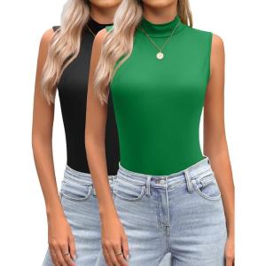imageZeagoo Womens Mock Turtleneck Tank Tops 2025 Slim Fitted Sleeveless Top Stretchy Basic Casual Layer Tee ShirtsZ2 Pack Black and Green