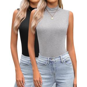 imageZeagoo Womens Mock Turtleneck Tank Tops 2025 Slim Fitted Sleeveless Top Stretchy Basic Casual Layer Tee ShirtsZ2 Pack Black and Grey