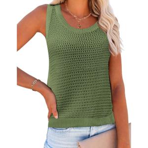 imageZeagoo Womens Summer Crochet Sleeveless Sweater Vest Round Neck Hollow Out Knit Tank Tops Casual Loose Cami TopsArmy Green