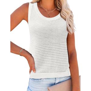 imageZeagoo Womens Summer Crochet Sleeveless Sweater Vest Round Neck Hollow Out Knit Tank Tops Casual Loose Cami TopsAwhite