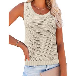 imageZeagoo Womens Summer Crochet Sleeveless Sweater Vest Round Neck Hollow Out Knit Tank Tops Casual Loose Cami TopsBeige