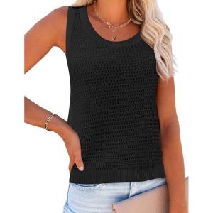imageZeagoo Womens Summer Crochet Sleeveless Sweater Vest Round Neck Hollow Out Knit Tank Tops Casual Loose Cami TopsBlack