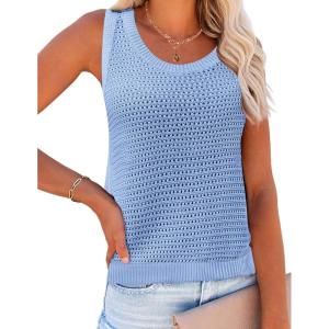 imageZeagoo Womens Summer Crochet Sleeveless Sweater Vest Round Neck Hollow Out Knit Tank Tops Casual Loose Cami TopsLight Blue