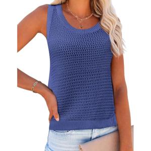 imageZeagoo Womens Summer Crochet Sleeveless Sweater Vest Round Neck Hollow Out Knit Tank Tops Casual Loose Cami TopsNavy