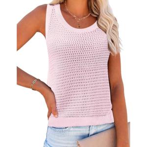 imageZeagoo Womens Summer Crochet Sleeveless Sweater Vest Round Neck Hollow Out Knit Tank Tops Casual Loose Cami TopsPink