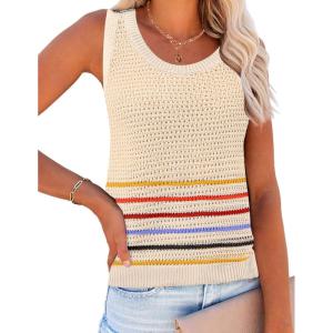 imageZeagoo Womens Summer Crochet Sleeveless Sweater Vest Round Neck Hollow Out Knit Tank Tops Casual Loose Cami TopsTw231 Colorful Stripe