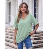 imageHOTOUCH Women Oversized T Shirts V Neck Short Sleeve Tees Casual Loose Tunic Summer Tops with PocketLight Green