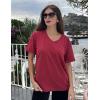 imageHOTOUCH Women Oversized T Shirts V Neck Short Sleeve Tees Casual Loose Tunic Summer Tops with PocketRed